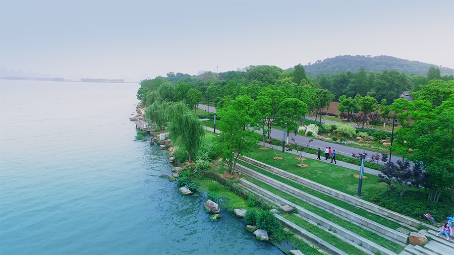 武漢無人機(jī)航拍武漢東湖綠道湖山